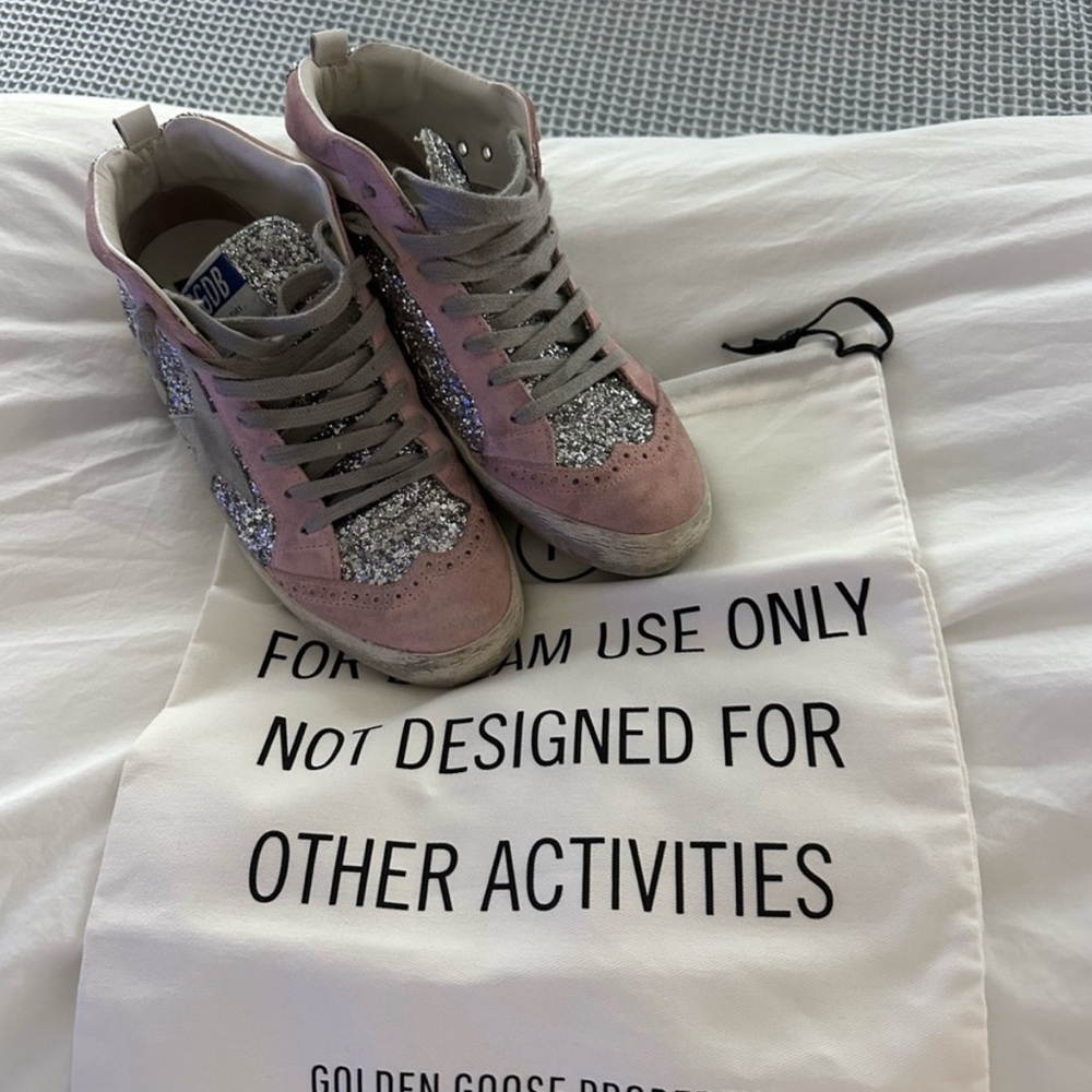 Golden Goose Pink Glitter Mid Stars